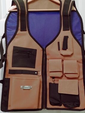 Multi-Pocket Utility Vest in Tan and Purple - Versatile Organizer